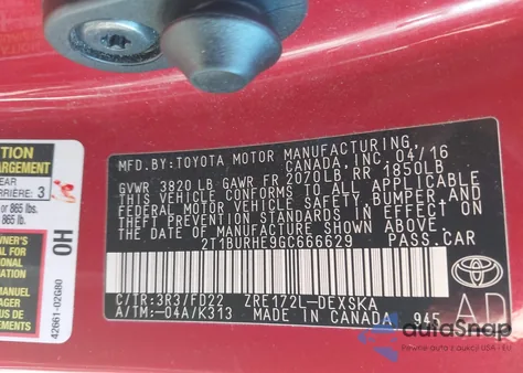 2016 Toyota Corolla S Plus z USA, uszkodzony, nr VIN 2T1BURHE9GC666629